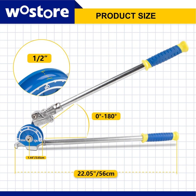 Wostore 1/2" Heavy Duty Tubing Bender Tube Bender Roller 180° HVAC Copper Tool for Copper Pipe, Aluminum Pipe, Iron Pipe, Stainless Steel Pipe - Image 2